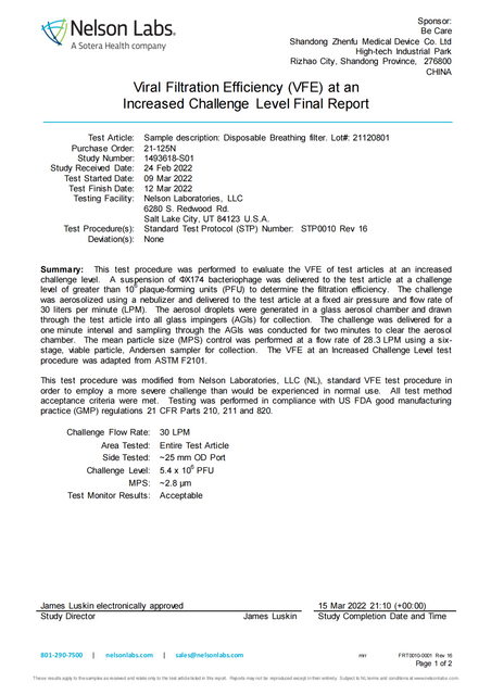 Viral Filtration Efficiency (VFE) at anIncreased Challenge Level Final Report 1493618-S01_00